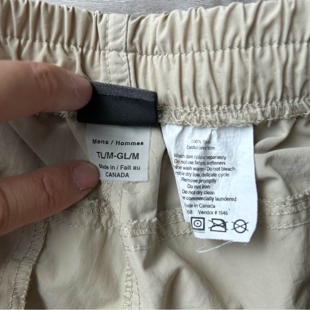 MEC Nylon Elastic Waist Straight Leg Tan Colour Outdoor Pants Made in Canada - Picture 11 of 16